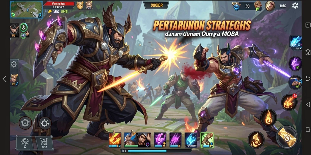 Tangkapan layar gameplay 888IDR yang menampilkan pertarungan tim yang seru.