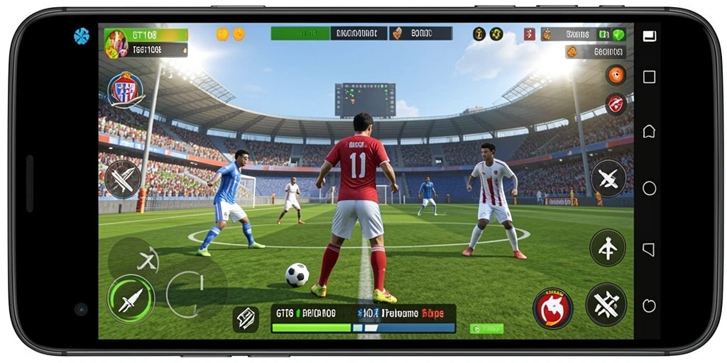Screenshot gameplay GT108 yang menampilkan aksi seru di arena olahraga.