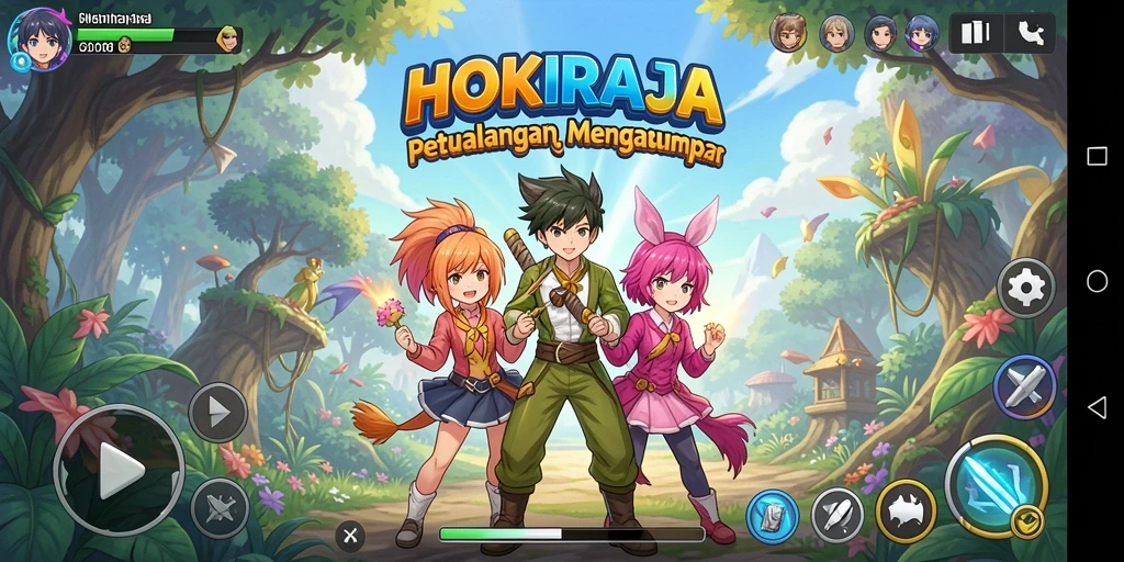 Tampilan gameplay HOKIRAJA dengan aksi anime yang seru.