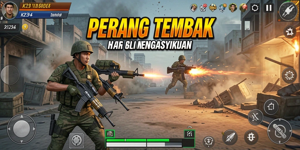 Tampilan gameplay K234 yang intens dalam pertempuran FPS.