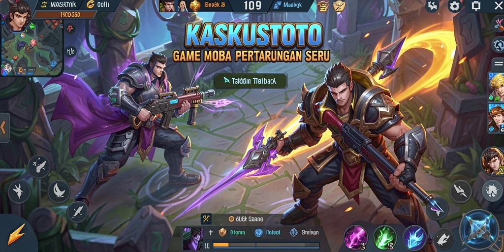 Tampilan seru dari pertandingan KASKUSTOTO dengan aksi MOBA yang intens.