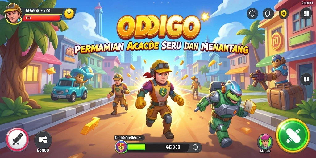 Screenshot ODDIGO menunjukkan aksi seru dalam permainan Arcade.