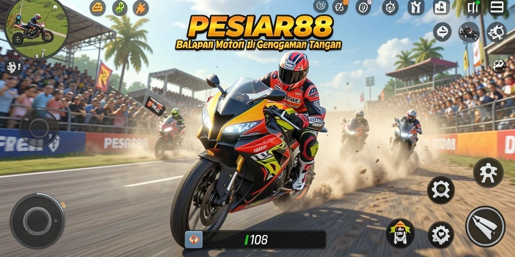 Tampilan gameplay PESIAR88 yang mendebarkan saat balapan motor.
