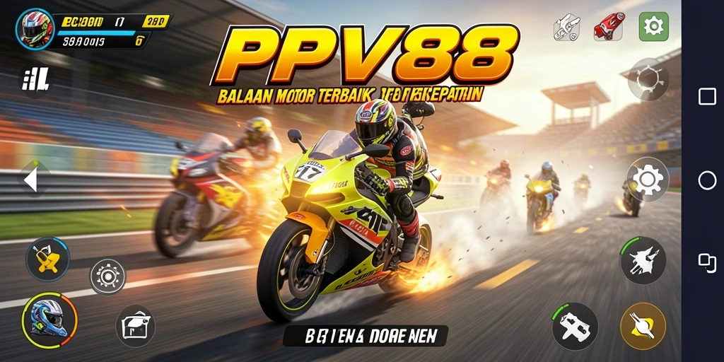 Screenshot gameplay PPV88 yang menunjukkan aksi balapan motor yang mendebarkan.