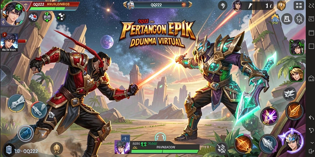 Tampilan gameplay QQ222 yang mendebarkan dalam pertarungan antar karakter.