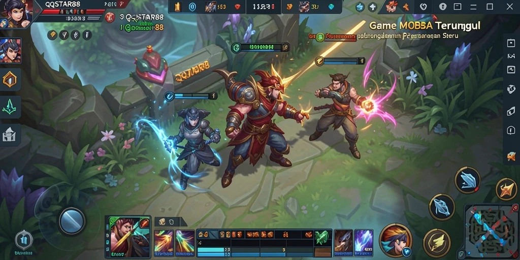 Screenshot gameplay QQSTAR88 dengan pertarungan seru MOBA.