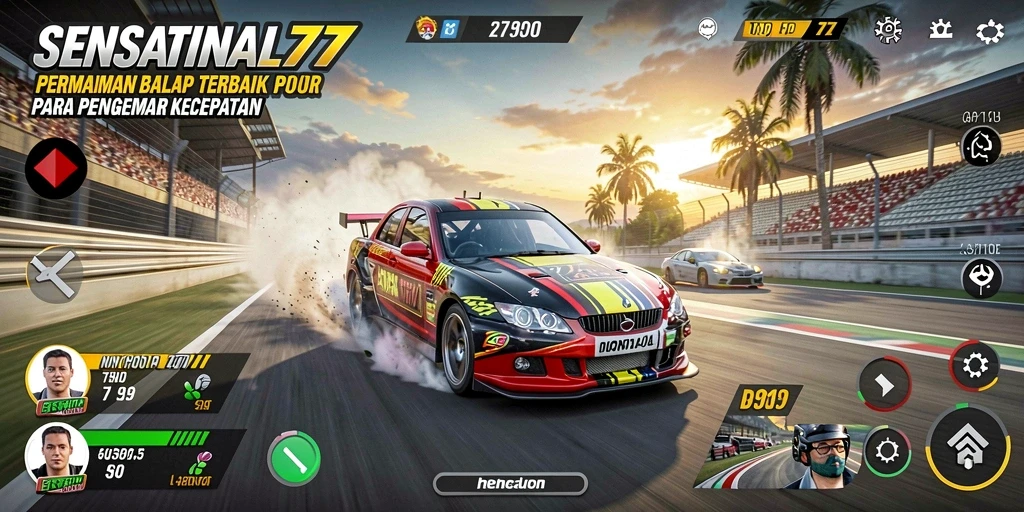 Screenshot SENSATIONAL77 menampilkan aksi balap yang mendebarkan di lintasan.