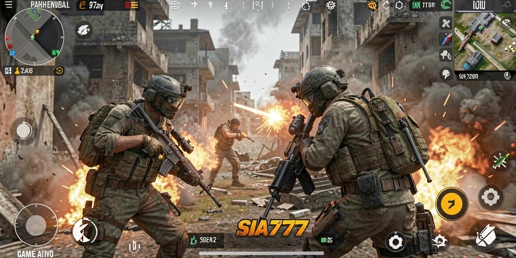 Tampilan mendebarkan dari gameplay <strong>SIA777</strong> dalam pertempuran FPS.