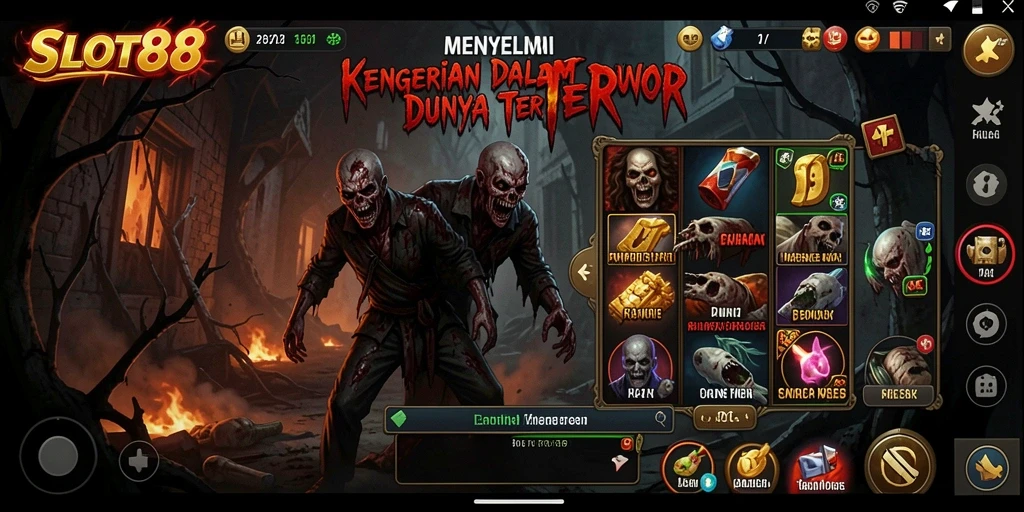 Screenshot menampilkan gameplay SLOT88 dengan suasana horror yang menekan.